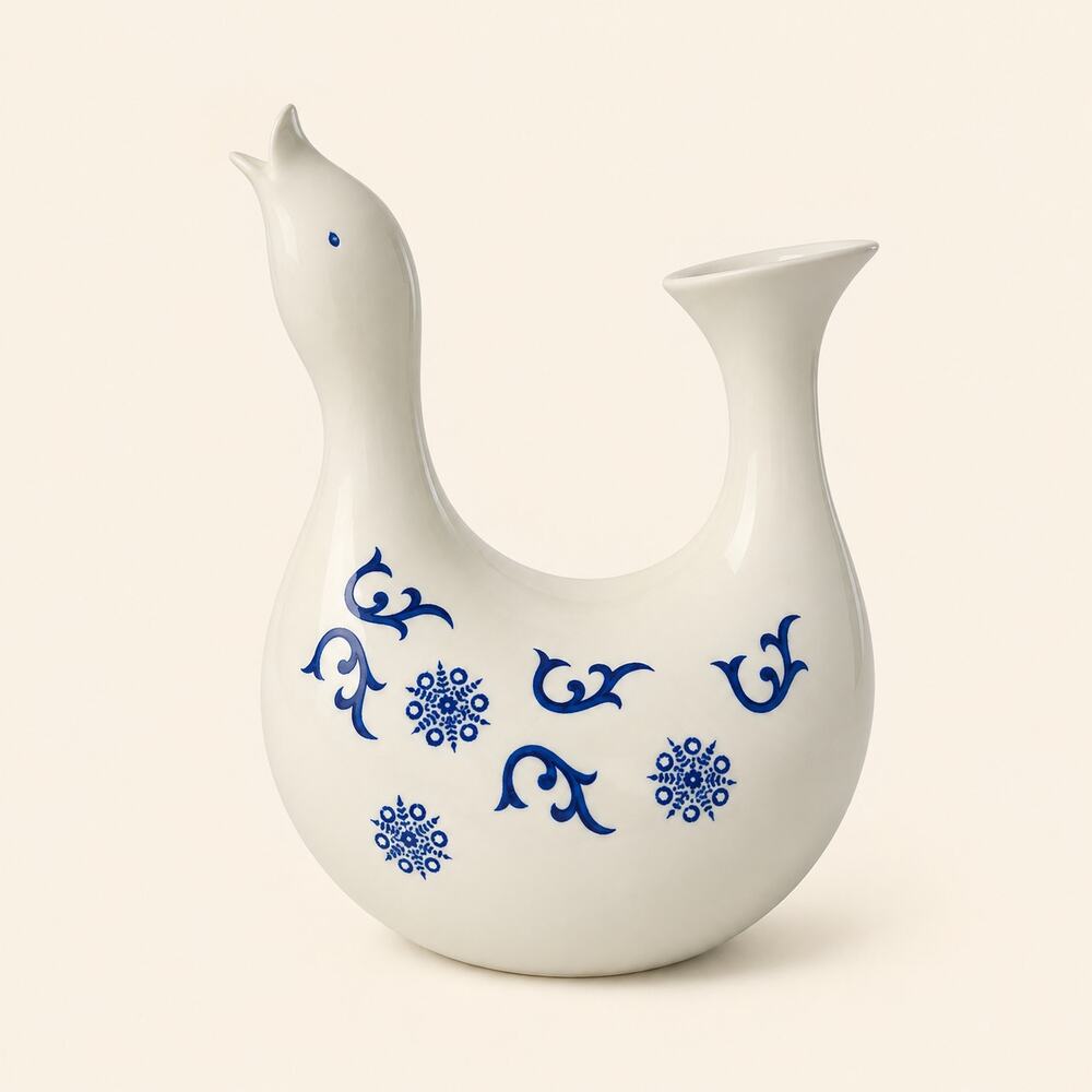 Eva Zeisel Ironstone Design Schmid NKT Vintage Bird Vase Blue White Japan 8"